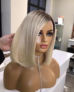 Pelucas de Cabello Humano 100% Europeo, Color <span class=keywords><strong>Platino</strong></span> <span class=keywords><strong>Blanco</strong></span> 613, con Frente de Encaje Transparente, Pelucas Cortas Tipo Bob para Mujer - Product Image 2