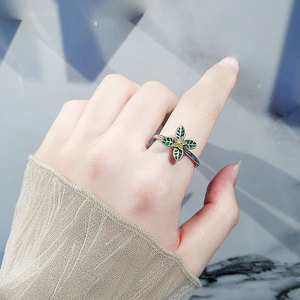 Anillos de Dedo Ajustables con Diseño de Hojas Verdes de Moda, con Circonitas Engastadas en Garra, Bañados en Oro y Cobre, Joyería Antiestrés para Mujer - Product Image 3
