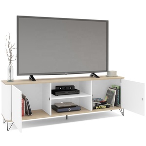 Mueble para TV de 2 Puertas Estilo Moderno CARTAGENA, Madera para Sala de Estar, Aglomerado, Color Legno Salinas/Blanco, Diseño Brasileño, Fácil de Ensamblar - Product Image 1