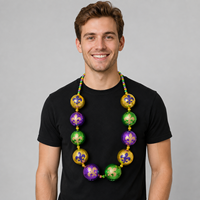 Collier de perles de 48 pouces avec 10 perles imprimées Fleur de Lys de 60 mm