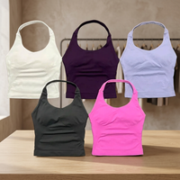 Soutien-gorge de sport sans couture à maintien élevé pour femme grande taille, col en U, couleur unie, Spandex/Nylon, logo frontal, décoration en cristal