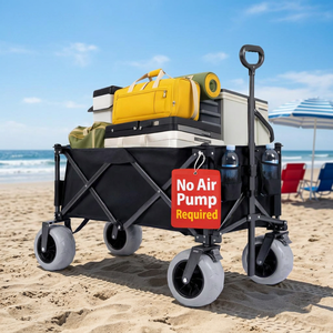 All Terrain Folding Beach <b>Cart</b> Four PU Wheel Heavy Duty Outdoor Wagon <b>Foldable</b> Camping Trolley for Sand Use - Product Image 1