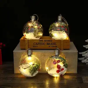 6 Pieces Clear Christmas Ball Ornaments Shatterproof Plastic Christmas Hanging Baubles with Wood Cutouts Slices for Christmas