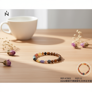 Pulsera de Cuentas de Piedra Natural de Acero Inoxidable de 8 mm Angelina, Estilo Bohemia, Joyería Unisex para Regalo - Product Image 2