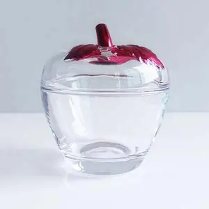 朗旭400毫升大定制苹果形状透明透明糖果罐，带玻璃盖，用于糖果存储