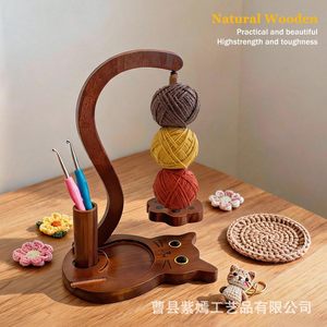 Wooden Rotatable Yarn Spool Holder Magnetic Knitting Yarn Holder For Hand Knitting <b>Desktop</b> Use - Product Image 4