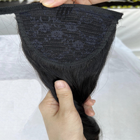 Extensions de queue de cheval en cheveux humains vierges brésiliens, cuticules alignées, ondulées, avec cordon de serrage, vente en gros