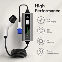 Chargeur EV portable personnalisé 7kW 32A Type 2, station de recharge professionnelle pour véhicules électriques, courant réglable, usine OEM, câble de 5 m