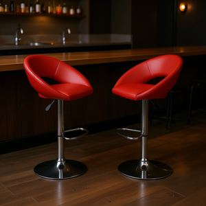 Taburetes de bar de piel sintética roja con reposapiés ajustable, base cromada, diseño moderno, estilo contemporáneo, juego de muebles de bar para el hogar, juego de 2 - Product Image 2