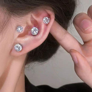 Pendientes de clip elegantes de acero inoxidable con circonita, antideslustre, con imán plano en la parte posterior, para mujer. - Product Image 2