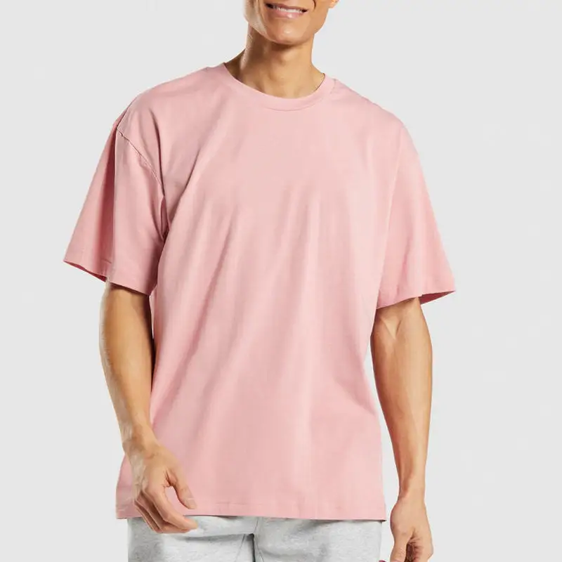 Qianzun wholesale pink plain cotton oversize-t shirt men oversized drop shoulder t shirt