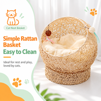Nid pour animaux semi-fermé en rotin naturel tressé à la main, lit pour chat, villa pour chat, cage de haute qualité, amovible et lavable pour toutes les saisons