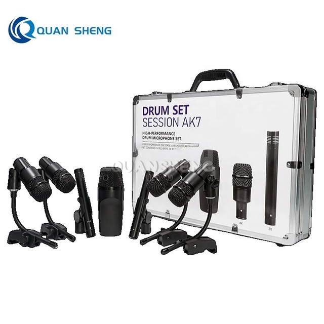 High Sensitivity Professional Drum Microphone Kit AK7 with Carry Case Dynamic Cardioid Noise Canceling for Recording Studio