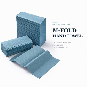 Serviette de toilette pliée en M bleue, 1 pli, en pâte de bois vierge, absorbante, personnalisable - Product Image 2