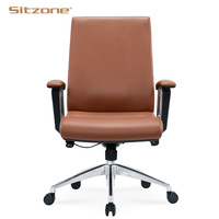 Chaise de bureau de direction pivotante de luxe à dossier haut, style traditionnel, en cuir véritable, hauteur réglable, verrouillage 4 positions, aluminium