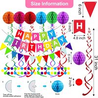 Guirlande de drapeaux en papier colorés, bannière Joyeux Anniversaire, guirlande de confettis pour la décoration de fête, comprend des serpentins en forme de boule en nid d'abeille