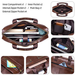 Porte-documents en cuir de vachette véritable imperméable de haute qualité, style vintage, <span class=keywords><strong>sac</strong></span> pour <span class=keywords><strong>ordinateur</strong></span> portable 14 pouces pour hommes, bureau professionnel - Product Image 4