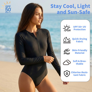 Maillot de bain une pièce à manches longues pour <span class=keywords><strong>femme</strong></span>, <span class=keywords><strong>combinaison</strong></span> de <span class=keywords><strong>surf</strong></span> multifonction UPF50+ avec fermeture éclair avant et soutien-gorge intégré - Product Image 2
