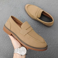 Mocassins en daim pour hommes, chaussures décontractées à enfiler, talon bas, légères, pour la marche quotidienne, chaussures plates pour le travail