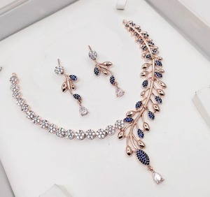 Conjunto de collar y pendientes AD de oro rosa Premium, joyería brillante para fiesta para mujer, Ideal para bodas y celebraciones - Product Image 3