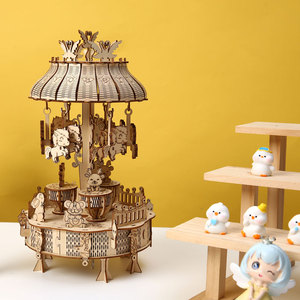 Modèle de carrousel en bois <span class=keywords><strong>3D</strong></span> en gros, puzzles en bois <span class=keywords><strong>3D</strong></span> DIY pour adultes, kit de décoration artisanale fait main - Product Image 2