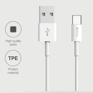 <span class=keywords><strong>C</strong></span>âble de téléphone portable <span class=keywords><strong>Devia</strong></span> blanc <span class=keywords><strong>USB</strong></span> 2.0 vers type-<span class=keywords><strong>c</strong></span> 5V 2A,1M fil de cuivre pur TPE charge de données - Product Image 2