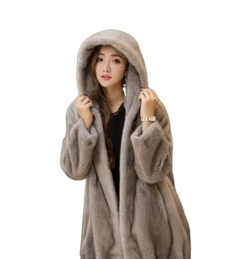 Imported Mink Coat Women Overall Length Velvet Mink Fur Coat Women With Hooded