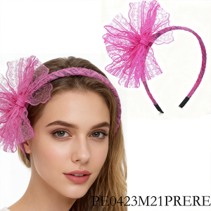 Diadema con <span class=keywords><strong>lazo</strong></span> de encaje rosa fuerte Retro de los años <span class=keywords><strong>80</strong></span> PESENAR-Accesorio para el cabello vintage audaz para fiestas temáticas y de <span class=keywords><strong>moda</strong></span> nostálgica de los años <span class=keywords><strong>80</strong></span> - Product Image 1