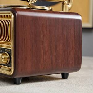 Tocadiscos de vinilo vintage directo de fábrica con bocina metálica, radio FM, USB, Bluetooth, 3 velocidades, tocadiscos de madera para decoración del hogar - Product Image 5
