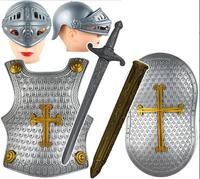 Costume de Chevalier Médiéval en Armure Brillante pour Enfants, Jeu de Rôle, Déguisement en Plastique avec Épées et Accessoires