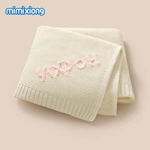 Couverture en tricot pour bébé nouveau-né Mimixiong OEKO <span class=keywords><strong>Tex</strong></span> 2024, personnalisée, faite à la main, broderie de nom de bébé, coton, crochet, tricot - Product Image 2