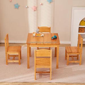 Muebles Infantiles de Diseño Clásico, Mesa de Estudio y Cuatro Sillas, Color Natural - Product Image 2