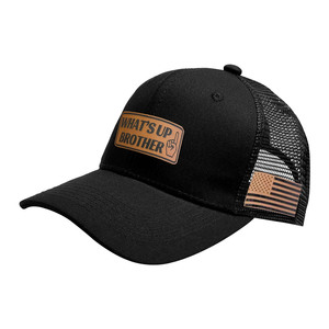 Casquette Trucker OEM ODM avec Logo Personnalisé, Patch en Cuir et Motif 'Whats up Brother', Style Streetwear, Faible MOQ, Livraison Rapide - Product Image 1