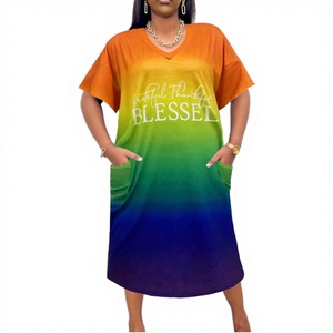 Robe d'été décontractée pour femme, grande taille, ample, à col en V, longueur genou, taille naturelle, imprimé lettres arc-en-ciel, design unique, pour la plage - Product Image 3