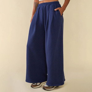 Custom Logo Loose Fit Pants Plain Solid Color High Elastic Waist <strong>Ladies</strong> Clothing Design Pleats <strong>Trousers</strong> for Women - Product Image 1