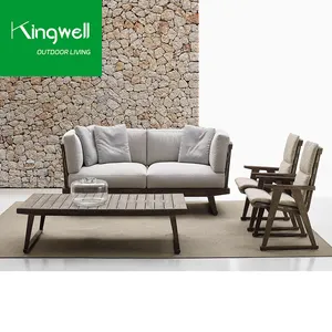 China fabricante mobiliário pátio ao ar livre lounge cadeira moderna teca madeira jardim sofá conjunto com almofada