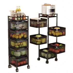 Chariot de rangement rotatif carré pour la maison, 2 à 5 niveaux, en acier au carbone peint, pour légumes de cuisine - Product Image 1