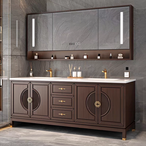 Modern bathroom cabinet smart <b>solid</b> <b>wood</b> floor-standing bathroom washbasin basin cabinet bathroom double basin - Product Image 2