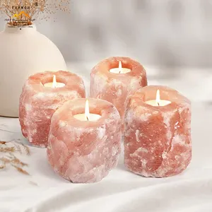 Qualidade Premium Natural Himalaia Rosa Cristal Estrela Forma Sal Castiçal Com Chá Luz Vela