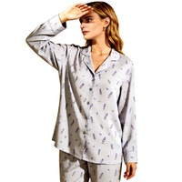 Pyjama personnalisé pour femme en coton 100% respirant, doux et lisse, imprimé floral, manches longues, col en V, taille XL, décontracté et élégant
