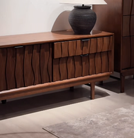 Meuble TV et table basse combinés en bois massif moderne, couleur noyer noir, meubles sur pied pour hôtel, salon