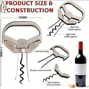 HUAJU INDUSTRIAL <span class=keywords><strong>Tire</strong></span>-<span class=keywords><strong>bouchon</strong></span> extracteur 2-en-1 en métal |   Ouvre-bouteille à vin rouge ancien Ah-So avec emballage en coffret cadeau en bois - Product Image 3