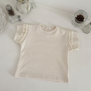 Chemise à manches courtes à col rond et à volants en dentelle, mélange de coton, haut d'été décontracté pour les tout-petits, les filles - Product Image 5