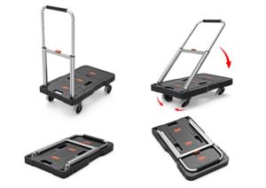 Carrito de Mano Plegable de Plástico de Diseño Especial de 150 kg, Carrito de 4 Ruedas Totalmente Plegable para Compras, Almacenamiento y Herramientas - Product Image 6