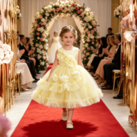 Robe en tulle à volants pour enfants, robe de soirée sans manches, tenue de fête d'anniversaire pour bébé fille, robe de demoiselle d'honneur pour mariage, robe de princesse pour enfants
