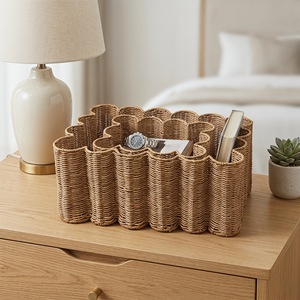 Handmade Woven Rattan <b>Storage</b> <b>Basket</b> Geometric Shape Eco Friendly For Living Room Bathroom Cosmetic Coffee Tabletop <b>Storage</b> - Product Image 4