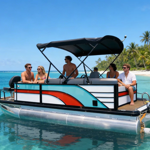 F-16 Center Console Pontoon Fishing Boat with Awning Swimming Ladder for 6 Adults for Lake Fishing - Product Image 3