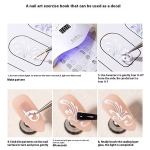 Kit de formation réutilisable 12 feuilles pour débutants en nail art – Planche de travail en papier avec outil d'apprentissage pour la pratique du dessin linéaire - Product Image 5
