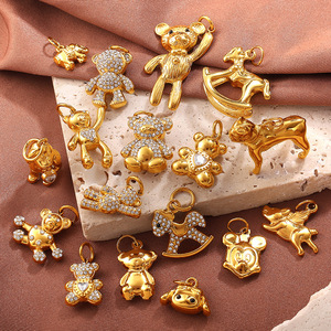 <b>Cute</b> Rhinestone Animal Pendants 18K Gold Plated Stainless Steel Mixed Shapes For Necklace Making DIY Jewelry Accessories - Product Image 1