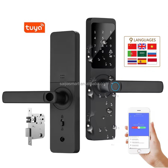 Tuya Smart Lock for Wood/Steel Door Waterproof Wi-Fi Home Security with Fingerprint & Password Aluminum Handle Cloud Storage